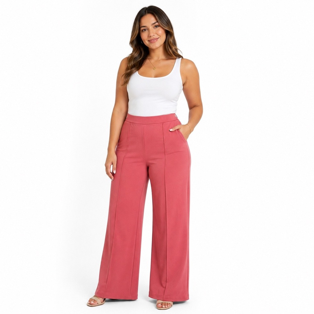 Isaac Mizrahi Live Rose Pink‎ Wide Leg Pintuck Seam Pull On Pants Womens MP